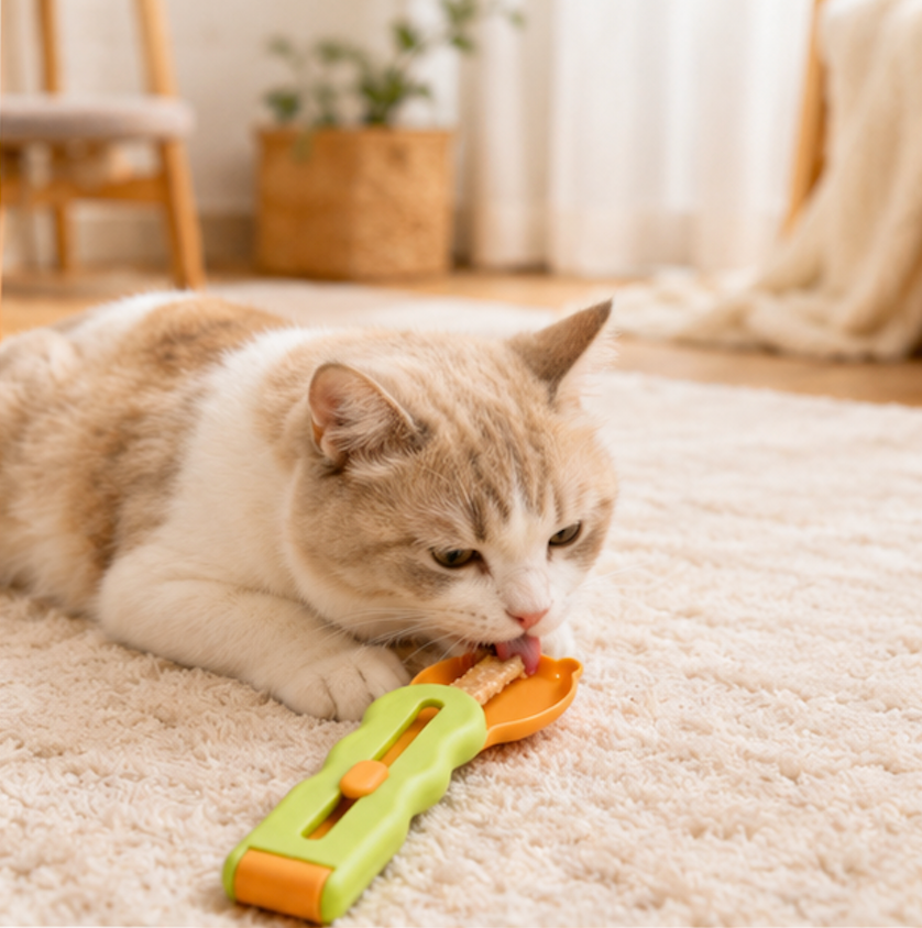 yellow cat treat feeder for squeeze snacks - view 2