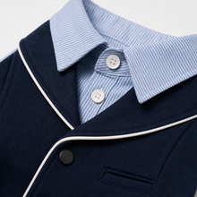 LuluPengu clothing gallery detail GPT replacement: navy-stripe-pet-suit: 细节图.png
