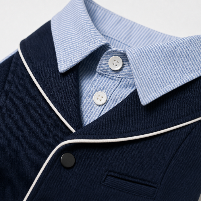 LuluPengu clothing gallery detail GPT replacement: navy-stripe-pet-suit: 细节图.png
