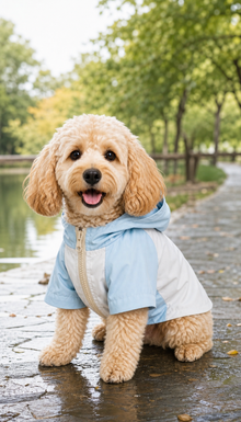 LuluPengu clothing gallery scene GPT replacement: pet-windbreaker-jacket: 7场景图.png