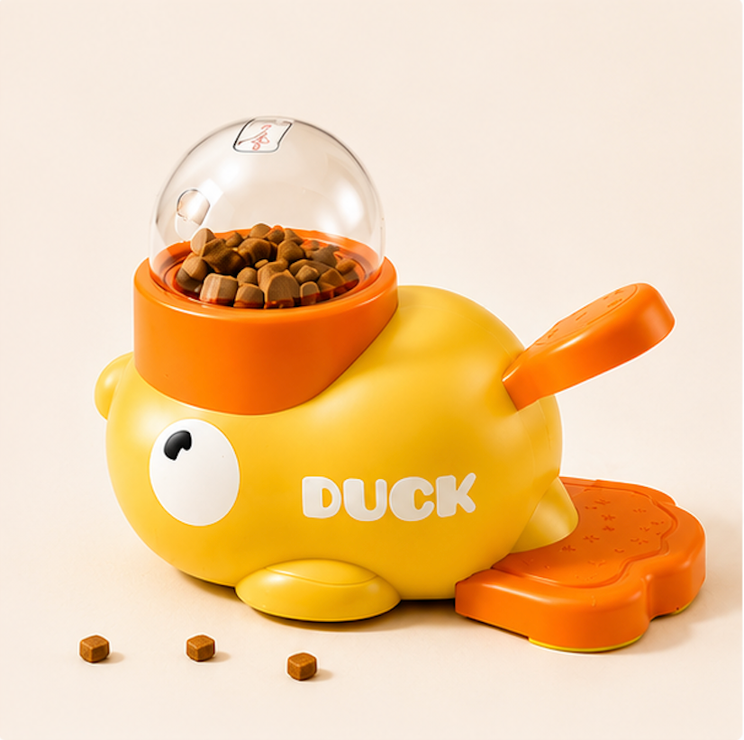 yellow press and treat enrichment toy for pets