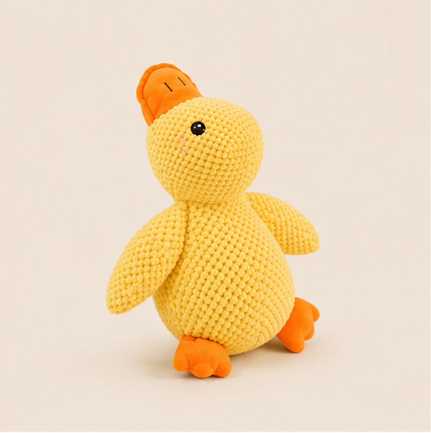 yellow squeaky duck plush pet toy