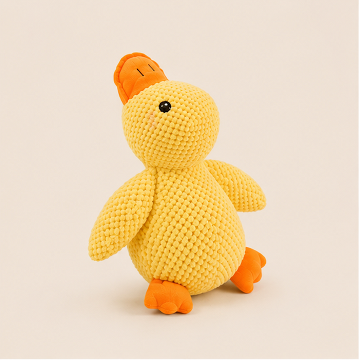 yellow squeaky duck plush pet toy