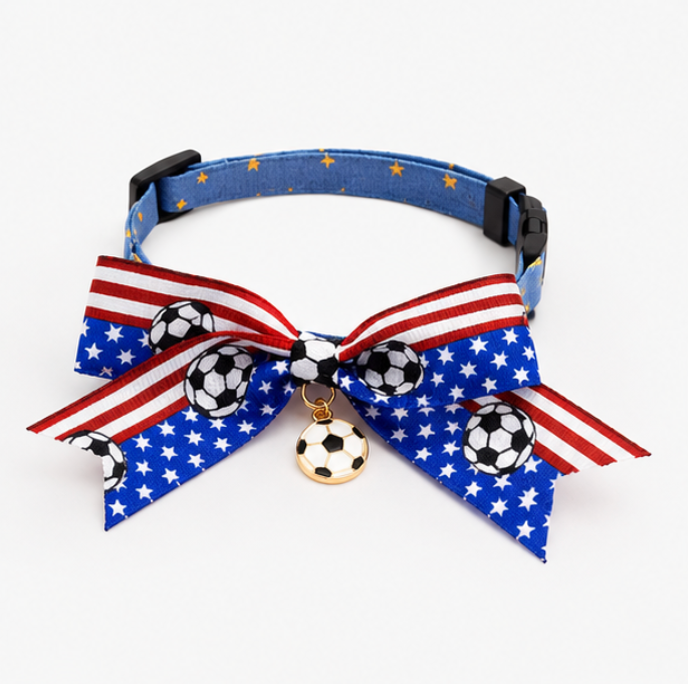adjustable summer football pet collar with bow and charm