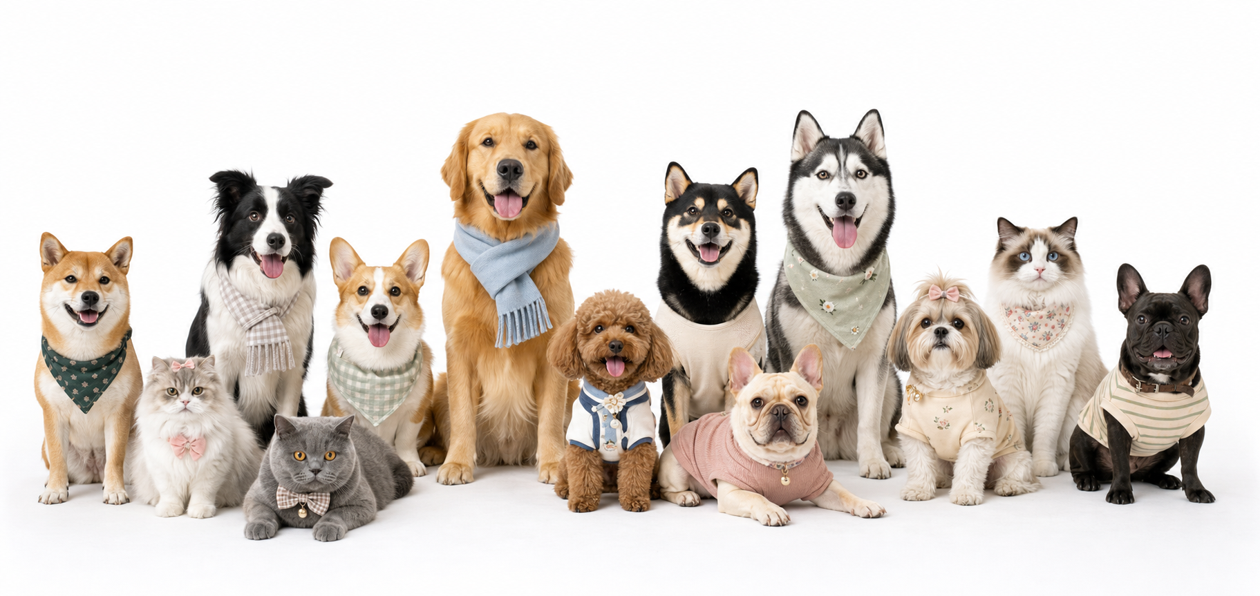 Dogs and cats styled in cute LuluPengu pet outfits