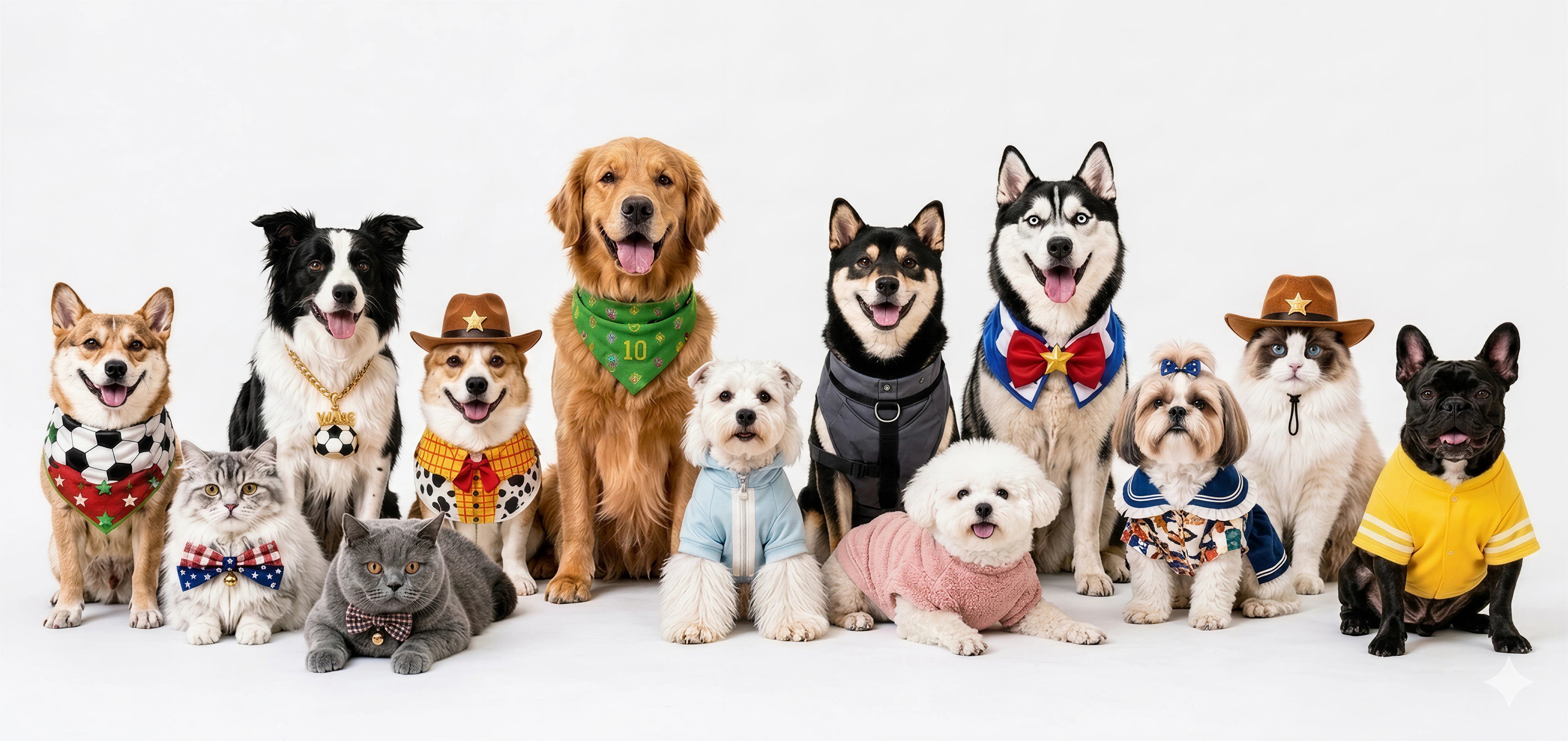 Dogs and cats wearing LuluPengu pet outfits